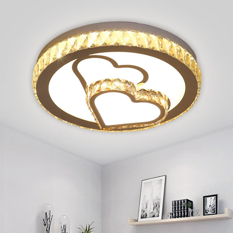 Chrome LED Heart and Round Flush Mount Simplicity Crystal Block Close to Ceiling Lamp in Warm/White Light Chrome Clearhalo 'Ceiling Lights' 'Close To Ceiling Lights' 'Close to ceiling' 'Flush mount' Lighting' 1651005