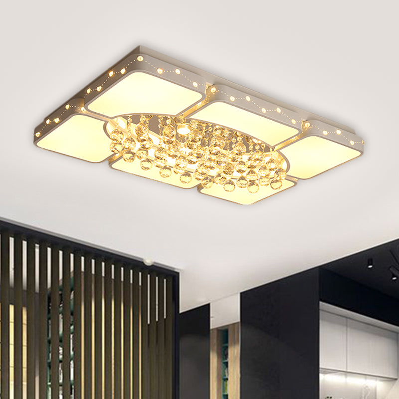 Oblong Metal Flush Mount Light Fixture Minimalist LED White Ceiling Lighting with Dangling Crystal Clearhalo 'Ceiling Lights' 'Close To Ceiling Lights' 'Close to ceiling' 'Flush mount' Lighting' 1651055