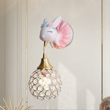 Metallic Globe/Teardrop Wall Light Fixture Cartoon 1 Bulb Pink Wall Lighting with Elephant/Deer/Rabbit Backplate Clearhalo 'Wall Lamps & Sconces' 'Wall Lights' Lighting' 1651076