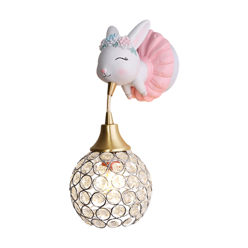 Metallic Globe/Teardrop Wall Light Fixture Cartoon 1 Bulb Pink Wall Lighting with Elephant/Deer/Rabbit Backplate Clearhalo 'Wall Lamps & Sconces' 'Wall Lights' Lighting' 1651078