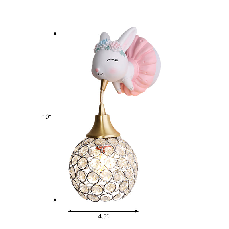 Metallic Globe/Teardrop Wall Light Fixture Cartoon 1 Bulb Pink Wall Lighting with Elephant/Deer/Rabbit Backplate Clearhalo 'Wall Lamps & Sconces' 'Wall Lights' Lighting' 1651079