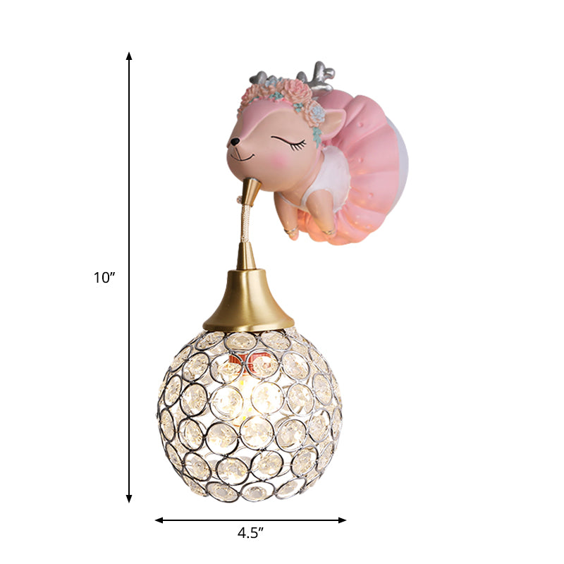 Metallic Globe/Teardrop Wall Light Fixture Cartoon 1 Bulb Pink Wall Lighting with Elephant/Deer/Rabbit Backplate Clearhalo 'Wall Lamps & Sconces' 'Wall Lights' Lighting' 1651084