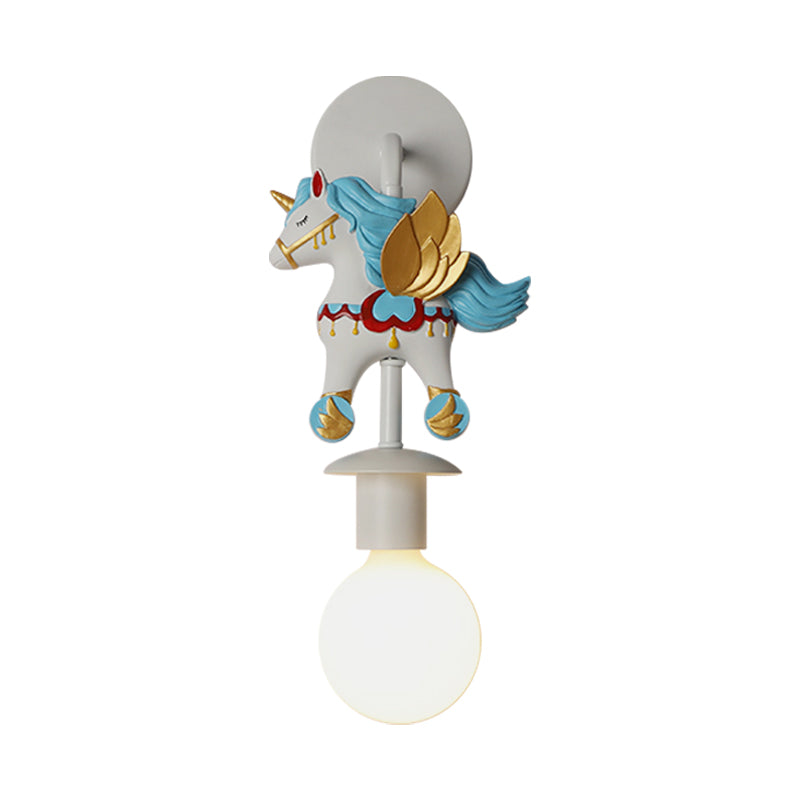 Rainbow Unicorn Wall Lighting Kids Resin 1 Bulb Pink/Blue Wall Light Fixture with Globe Glass Shade Clearhalo 'Wall Lamps & Sconces' 'Wall Lights' Lighting' 1651092