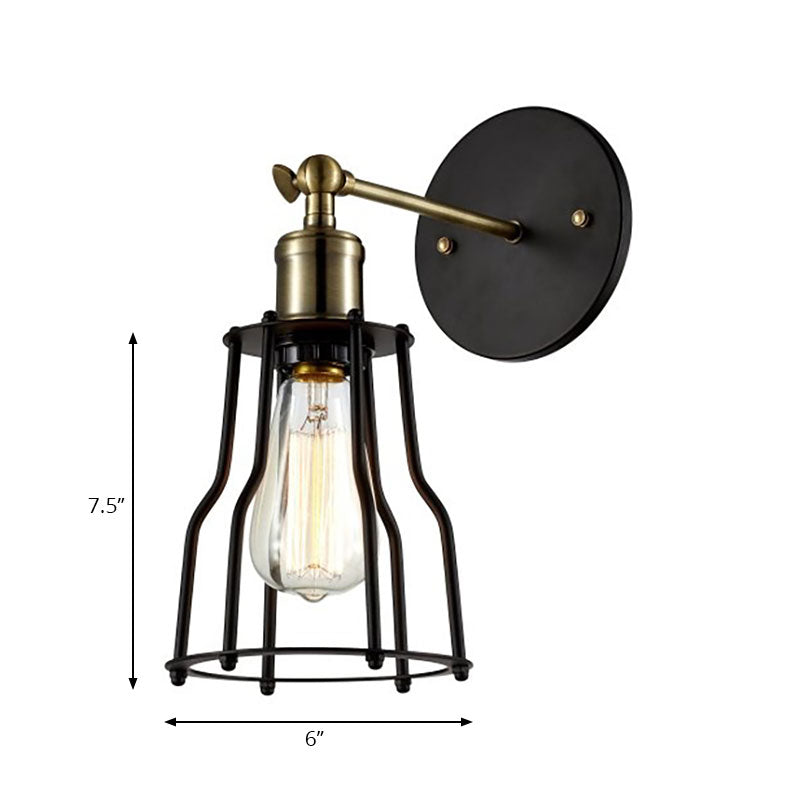 1 Bulb Iron Wall Sconce Lighting Farmhouse Brass/Aged Brass Cage Shade Dining Room Adjustable Wall Lighting Clearhalo 'Art deco wall lights' 'Cast Iron' 'Glass' 'Industrial wall lights' 'Industrial' 'Middle century wall lights' 'Modern' 'Rustic wall lights' 'Tiffany' 'Traditional wall lights' 'Wall Lamps & Sconces' 'Wall Lights' Lighting' 165112