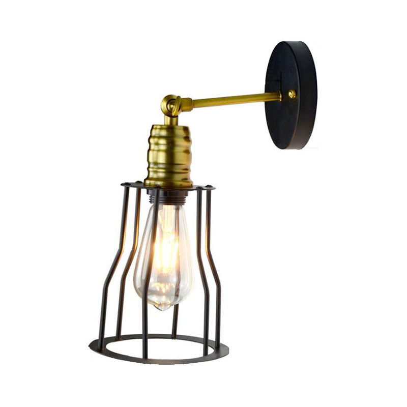 1 Bulb Iron Wall Sconce Lighting Farmhouse Brass/Aged Brass Cage Shade Dining Room Adjustable Wall Lighting Clearhalo 'Art deco wall lights' 'Cast Iron' 'Glass' 'Industrial wall lights' 'Industrial' 'Middle century wall lights' 'Modern' 'Rustic wall lights' 'Tiffany' 'Traditional wall lights' 'Wall Lamps & Sconces' 'Wall Lights' Lighting' 165114