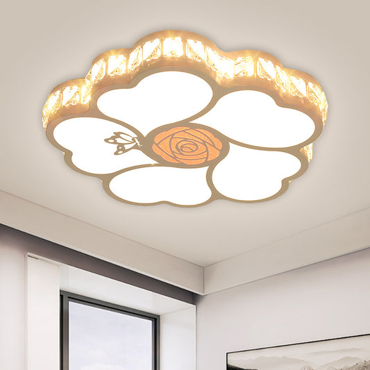 Minimalism LED Flush Light White Flower Ceiling Mounted Fixture with Beveled Crystal Shade White Clearhalo 'Ceiling Lights' 'Close To Ceiling Lights' 'Close to ceiling' 'Flush mount' Lighting' 1651216