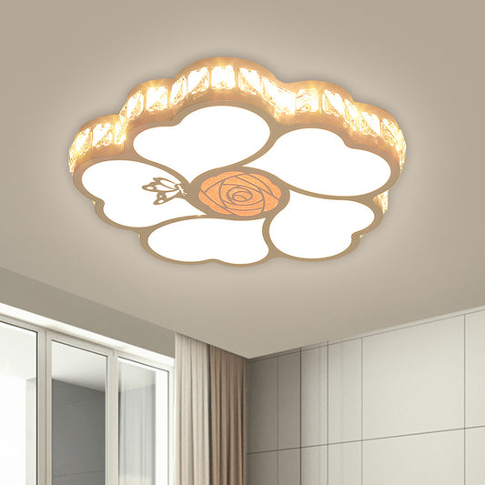 Minimalism LED Flush Light White Flower Ceiling Mounted Fixture with Beveled Crystal Shade Clearhalo 'Ceiling Lights' 'Close To Ceiling Lights' 'Close to ceiling' 'Flush mount' Lighting' 1651217