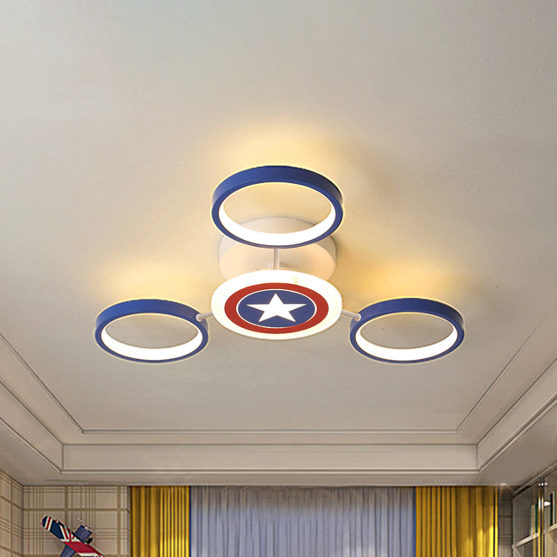 Round Flush Ceiling Light Kids Metallic 3/6 Lights Blue Semi Flush Mount with Star Pattern Clearhalo 'Ceiling Lights' 'Close To Ceiling Lights' 'Close to ceiling' 'Semi-flushmount' Lighting' 1651229