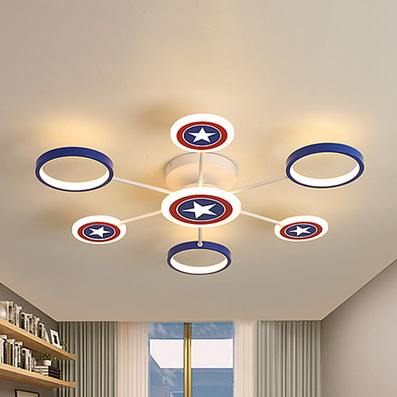 Round Flush Ceiling Light Kids Metallic 3/6 Lights Blue Semi Flush Mount with Star Pattern Clearhalo 'Ceiling Lights' 'Close To Ceiling Lights' 'Close to ceiling' 'Semi-flushmount' Lighting' 1651233