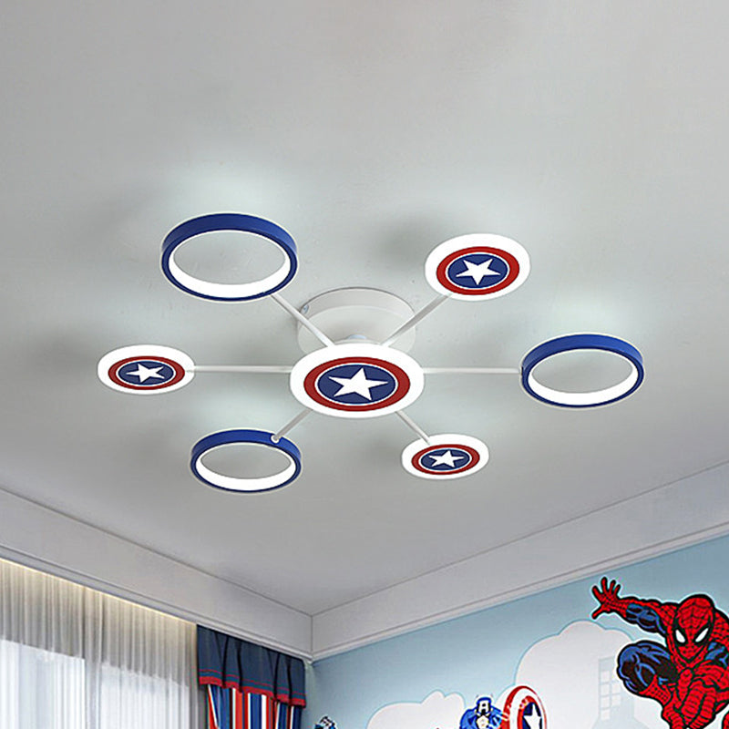 Round Flush Ceiling Light Kids Metallic 3/6 Lights Blue Semi Flush Mount with Star Pattern Clearhalo 'Ceiling Lights' 'Close To Ceiling Lights' 'Close to ceiling' 'Semi-flushmount' Lighting' 1651234