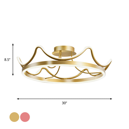 Metal Crown Flush Mount Light Kids LED Close to Ceiling Lamp with Round Canopy in Pink/Gold Clearhalo 'Ceiling Lights' 'Close To Ceiling Lights' 'Close to ceiling' 'Flush mount' Lighting' 1651249