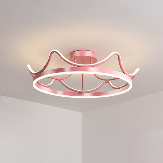 Metal Crown Flush Mount Light Kids LED Close to Ceiling Lamp with Round Canopy in Pink/Gold Clearhalo 'Ceiling Lights' 'Close To Ceiling Lights' 'Close to ceiling' 'Flush mount' Lighting' 1651252