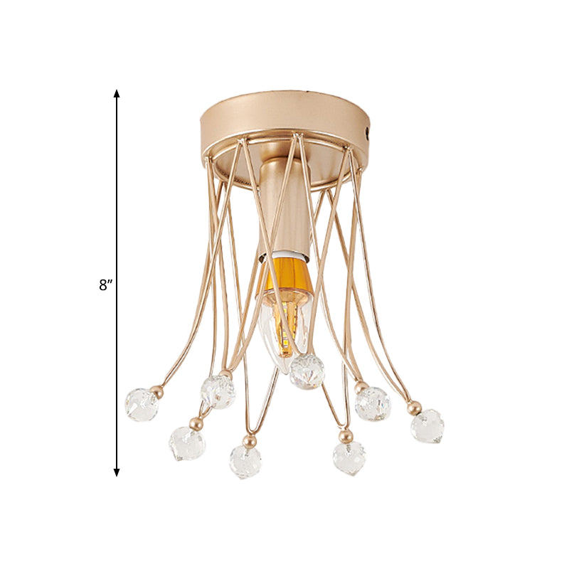 Brass Crown Semi Flush Mount Minimalist 1/3-Light Metal Ceiling Lighting with Crystal Orbs Design Clearhalo 'Ceiling Lights' 'Close To Ceiling Lights' 'Close to ceiling' 'Semi-flushmount' Lighting' 1651289