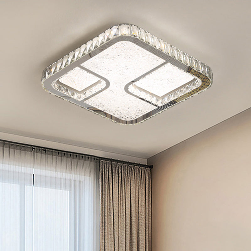 LED Parlor Flushmount Lighting Modernist Chrome Ceiling Fixture with Square Faceted Crystal Shade in Warm/White Light Chrome B Clearhalo 'Ceiling Lights' 'Close To Ceiling Lights' 'Close to ceiling' 'Flush mount' Lighting' 1651295