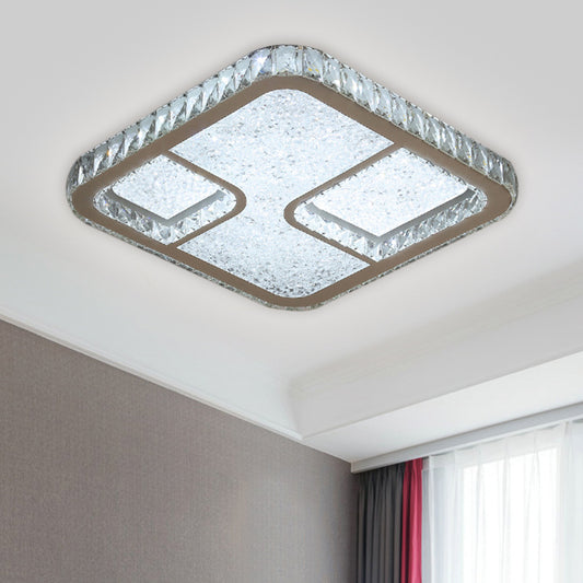 LED Parlor Flushmount Lighting Modernist Chrome Ceiling Fixture with Square Faceted Crystal Shade in Warm/White Light Clearhalo 'Ceiling Lights' 'Close To Ceiling Lights' 'Close to ceiling' 'Flush mount' Lighting' 1651296