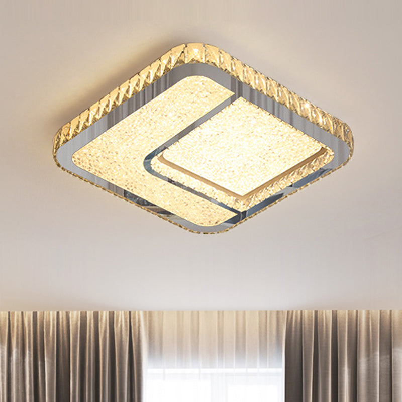 LED Parlor Flushmount Lighting Modernist Chrome Ceiling Fixture with Square Faceted Crystal Shade in Warm/White Light Chrome A Clearhalo 'Ceiling Lights' 'Close To Ceiling Lights' 'Close to ceiling' 'Flush mount' Lighting' 1651299