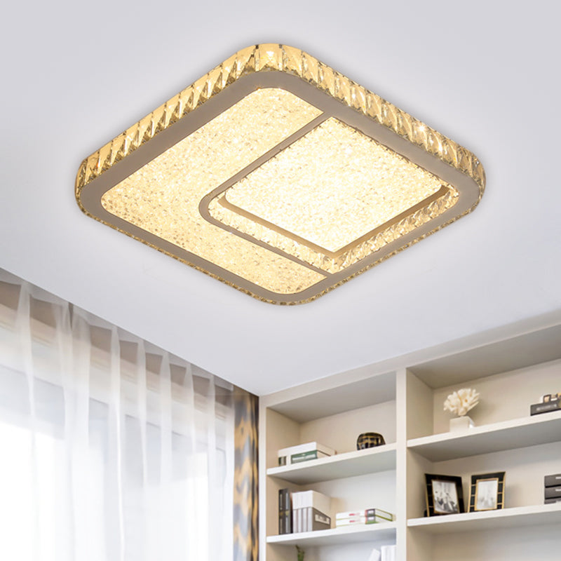 LED Parlor Flushmount Lighting Modernist Chrome Ceiling Fixture with Square Faceted Crystal Shade in Warm/White Light Clearhalo 'Ceiling Lights' 'Close To Ceiling Lights' 'Close to ceiling' 'Flush mount' Lighting' 1651300