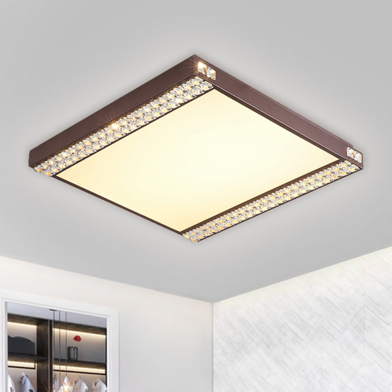 Metallic Square Ceiling Mounted Light Contemporary LED Flushmount Lighting with Crystal Bead Deco in Gold/Coffee Coffee Clearhalo 'Ceiling Lights' 'Close To Ceiling Lights' 'Close to ceiling' 'Flush mount' Lighting' 1651304