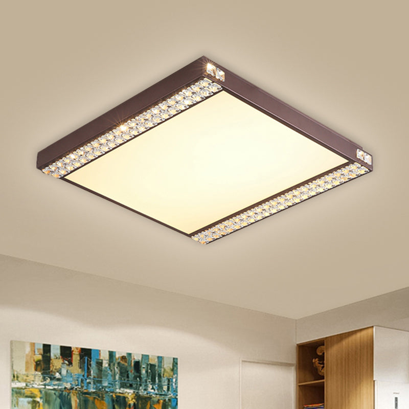 Metallic Square Ceiling Mounted Light Contemporary LED Flushmount Lighting with Crystal Bead Deco in Gold/Coffee Clearhalo 'Ceiling Lights' 'Close To Ceiling Lights' 'Close to ceiling' 'Flush mount' Lighting' 1651305