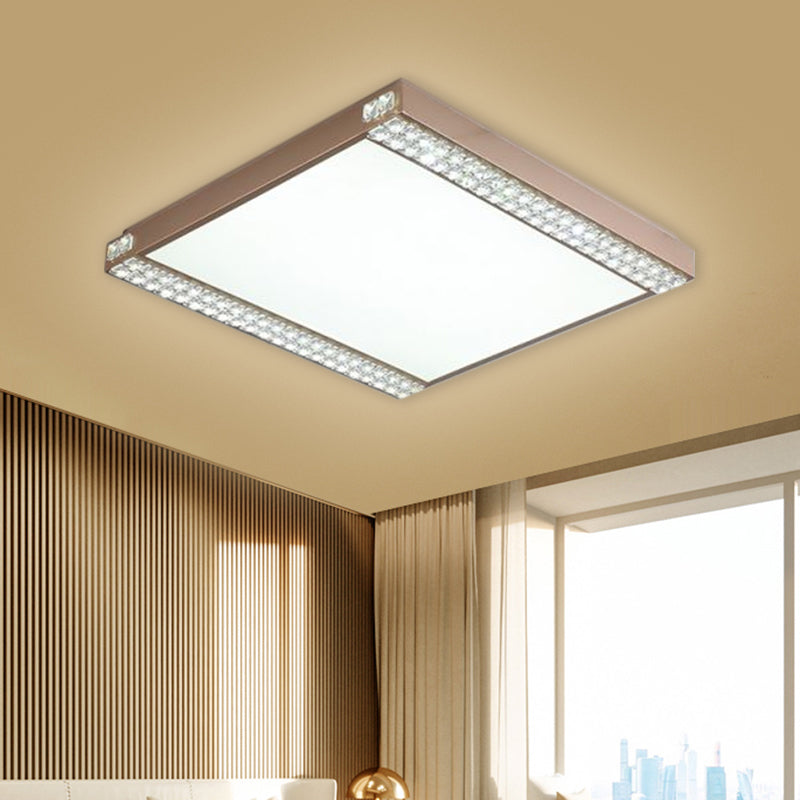 Metallic Square Ceiling Mounted Light Contemporary LED Flushmount Lighting with Crystal Bead Deco in Gold/Coffee Clearhalo 'Ceiling Lights' 'Close To Ceiling Lights' 'Close to ceiling' 'Flush mount' Lighting' 1651309