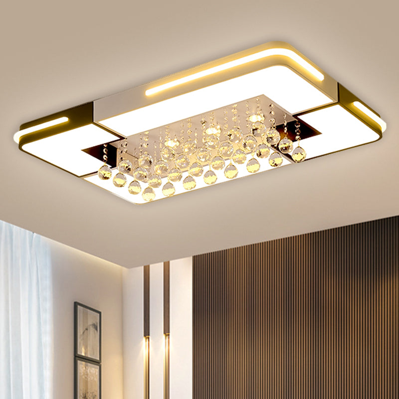 Rectangle LED Ceiling Flush Mount Modern Acrylic Black and White Flushmount with Crystal Ball Deco in White Light Black-White White Clearhalo 'Ceiling Lights' 'Close To Ceiling Lights' 'Close to ceiling' 'Flush mount' Lighting' 1651329