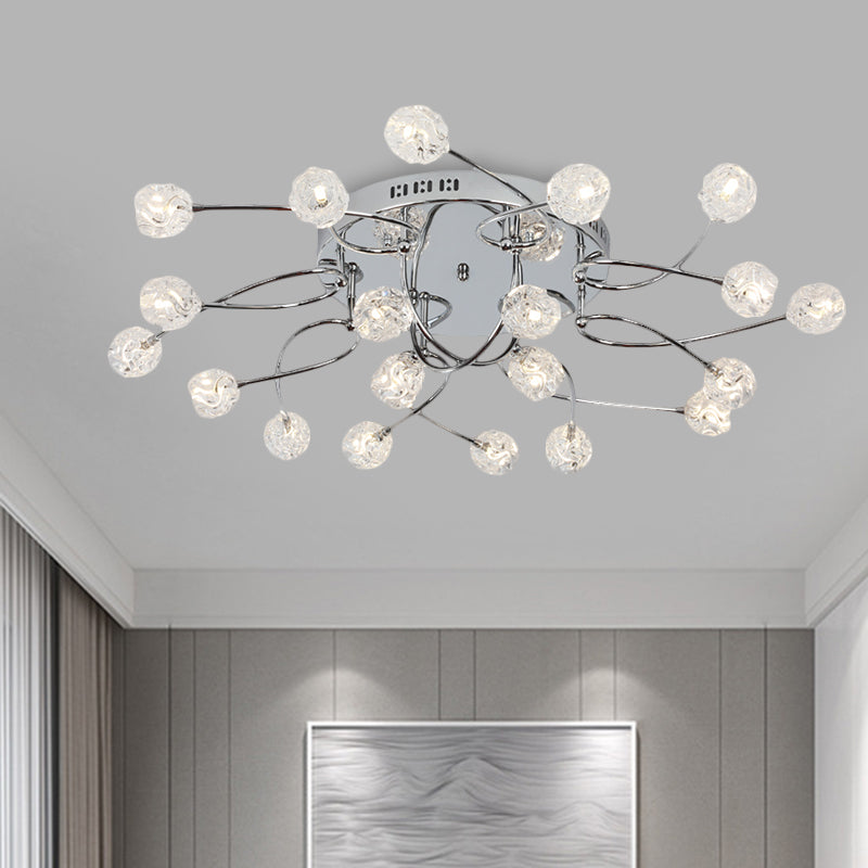 Minimalism Globe Semi Flush Light Beveled Crystal 12/16/20-Bulb Sitting Room Close to Ceiling Lamp in Chrome Clearhalo 'Ceiling Lights' 'Close To Ceiling Lights' 'Close to ceiling' 'Semi-flushmount' Lighting' 1651399