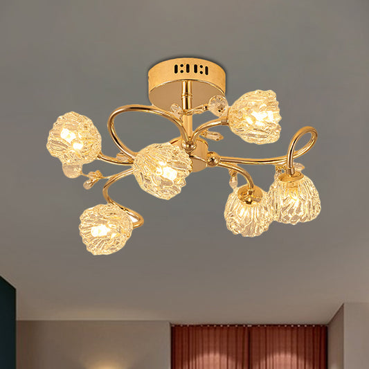 Contemporary 6 Heads Ceiling Lighting Gold Flower Semi-Flush Mount with Cut Crystal Shade Clearhalo 'Ceiling Lights' 'Close To Ceiling Lights' 'Close to ceiling' 'Semi-flushmount' Lighting' 1651404