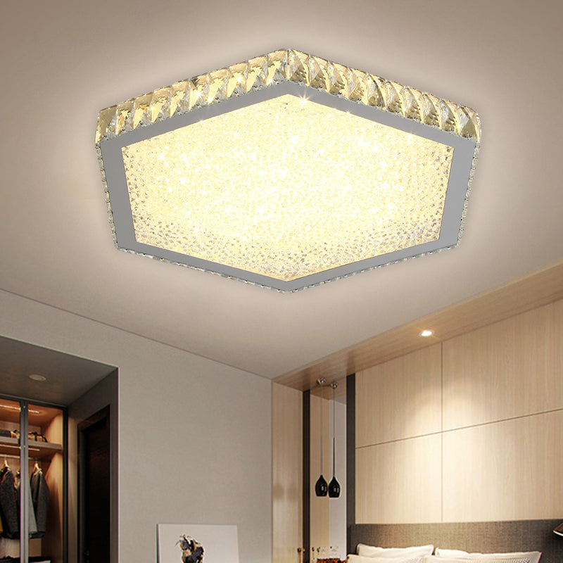 Crystal Block Hexagon Ceiling Lamp Simplicity LED Chrome Flush Mount Lighting in Warm/White Light Chrome Clearhalo 'Ceiling Lights' 'Close To Ceiling Lights' 'Close to ceiling' 'Flush mount' Lighting' 1651419