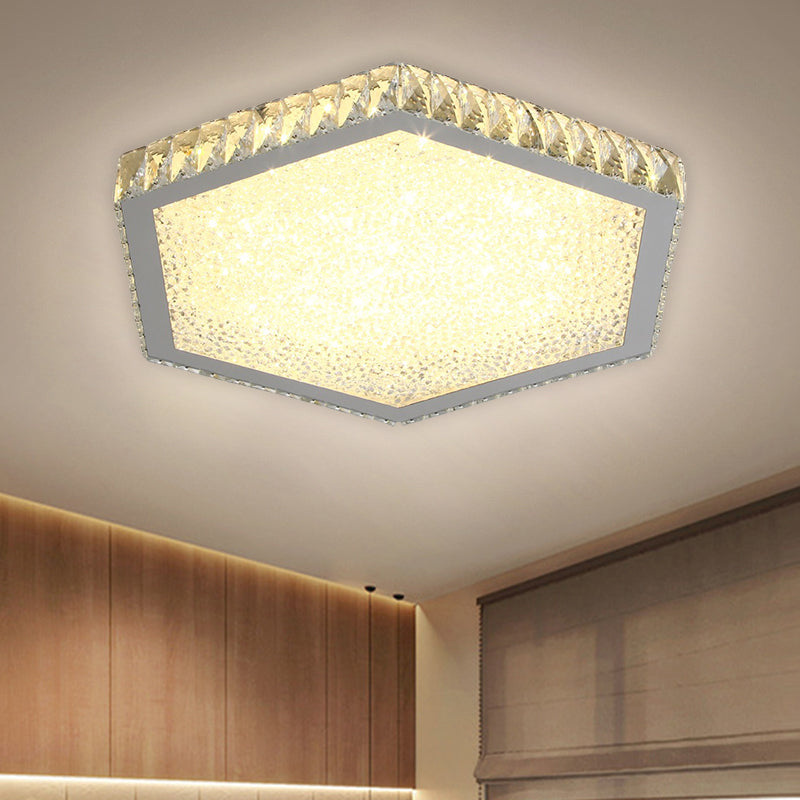 Crystal Block Hexagon Ceiling Lamp Simplicity LED Chrome Flush Mount Lighting in Warm/White Light Clearhalo 'Ceiling Lights' 'Close To Ceiling Lights' 'Close to ceiling' 'Flush mount' Lighting' 1651420