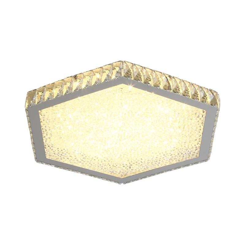 Crystal Block Hexagon Ceiling Lamp Simplicity LED Chrome Flush Mount Lighting in Warm/White Light Clearhalo 'Ceiling Lights' 'Close To Ceiling Lights' 'Close to ceiling' 'Flush mount' Lighting' 1651421