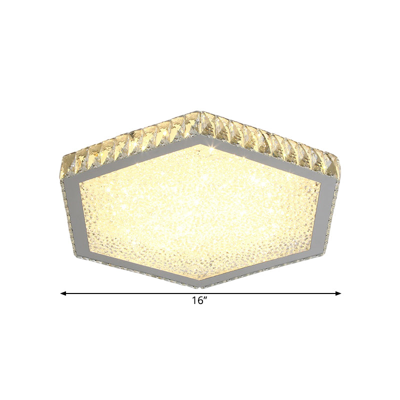 Crystal Block Hexagon Ceiling Lamp Simplicity LED Chrome Flush Mount Lighting in Warm/White Light Clearhalo 'Ceiling Lights' 'Close To Ceiling Lights' 'Close to ceiling' 'Flush mount' Lighting' 1651422