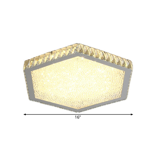 Crystal Block Hexagon Ceiling Lamp Simplicity LED Chrome Flush Mount Lighting in Warm/White Light Clearhalo 'Ceiling Lights' 'Close To Ceiling Lights' 'Close to ceiling' 'Flush mount' Lighting' 1651422