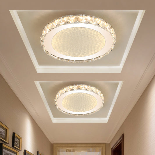 Circle Flush Mount Lamp Simplicity Crystal Block LED Corridor Ceiling Lighting in Chrome, Warm/White Light Clearhalo 'Ceiling Lights' 'Close To Ceiling Lights' 'Close to ceiling' 'Flush mount' Lighting' 1651433