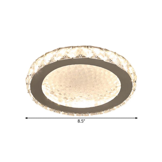 Circle Flush Mount Lamp Simplicity Crystal Block LED Corridor Ceiling Lighting in Chrome, Warm/White Light Clearhalo 'Ceiling Lights' 'Close To Ceiling Lights' 'Close to ceiling' 'Flush mount' Lighting' 1651435