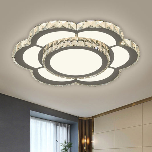 Chrome LED Flower Ceiling Flush Mount Simple Faceted Crystal Flushmount Lighting in Warm/White Light, 18"/23.5" Wide Clearhalo 'Ceiling Lights' 'Close To Ceiling Lights' 'Close to ceiling' 'Flush mount' Lighting' 1651437