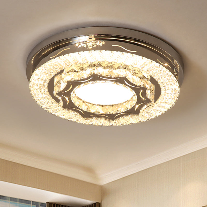 Rectangle-Cut Crystal Round Flushmount Modernist LED Chrome Close to Ceiling Lamp in Warm/White Light Chrome Clearhalo 'Ceiling Lights' 'Close To Ceiling Lights' 'Close to ceiling' 'Flush mount' Lighting' 1651445