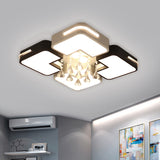 Square Flushmount Lighting Simple Metal Black and White LED Ceiling Fixture with Crystal Drop, Warm/White Light Clearhalo 'Ceiling Lights' 'Close To Ceiling Lights' 'Close to ceiling' 'Flush mount' Lighting' 1651450