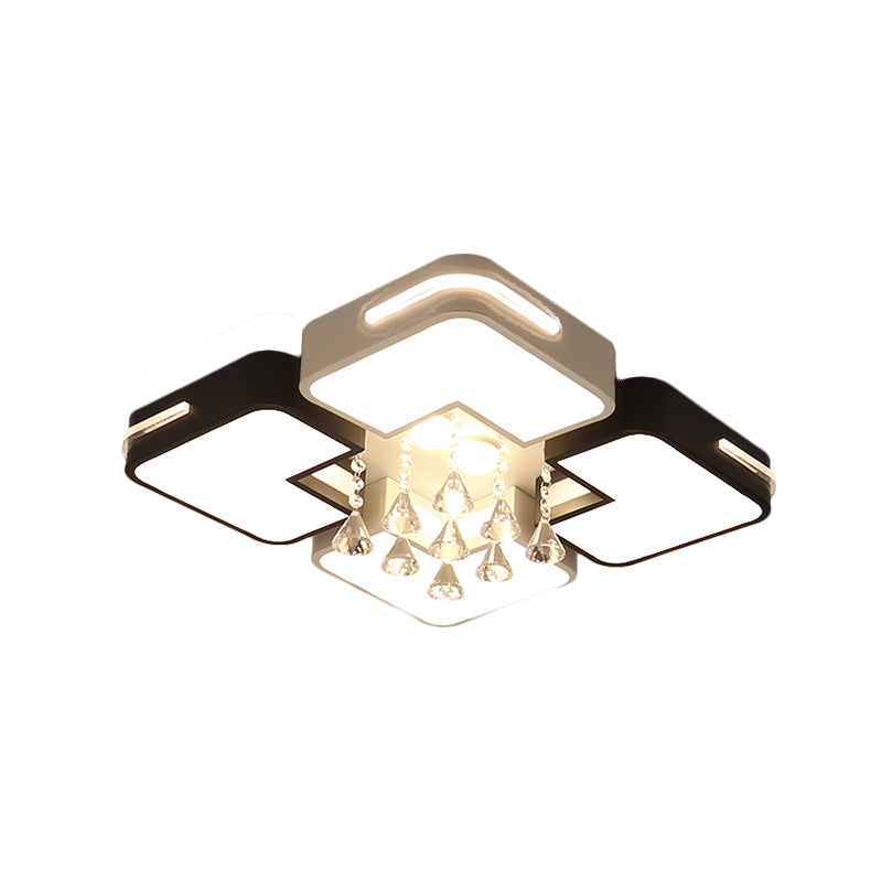 Square Flushmount Lighting Simple Metal Black and White LED Ceiling Fixture with Crystal Drop, Warm/White Light Clearhalo 'Ceiling Lights' 'Close To Ceiling Lights' 'Close to ceiling' 'Flush mount' Lighting' 1651451