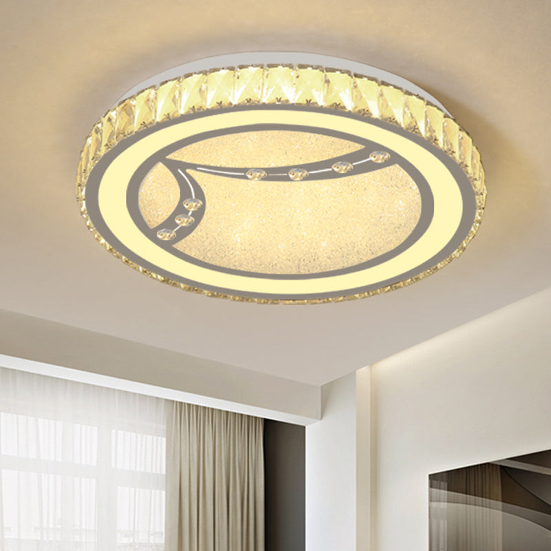 Minimalist Drum Ceiling Lamp Acrylic LED Bedroom Flush Mount Fixture with Crystal Bead Deco in Chrome, Warm/White Light Chrome Clearhalo 'Ceiling Lights' 'Close To Ceiling Lights' 'Close to ceiling' 'Flush mount' Lighting' 1651453