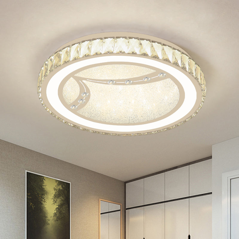 Minimalist Drum Ceiling Lamp Acrylic LED Bedroom Flush Mount Fixture with Crystal Bead Deco in Chrome, Warm/White Light Clearhalo 'Ceiling Lights' 'Close To Ceiling Lights' 'Close to ceiling' 'Flush mount' Lighting' 1651454