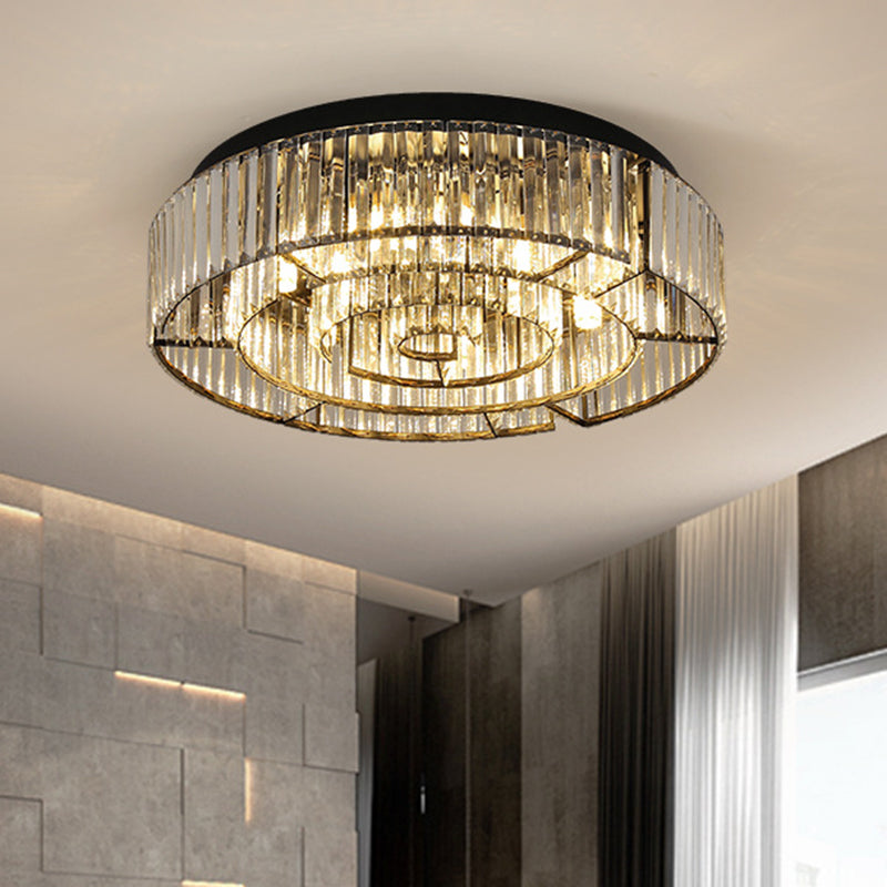 Circular Parlor Flush Mount Light Crystal Rectangle LED Simplicity Close to Ceiling Lighting in Black/Gold Black Clearhalo 'Ceiling Lights' 'Close To Ceiling Lights' 'Close to ceiling' 'Flush mount' Lighting' 1651465