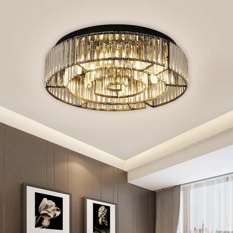 Circular Parlor Flush Mount Light Crystal Rectangle LED Simplicity Close to Ceiling Lighting in Black/Gold Clearhalo 'Ceiling Lights' 'Close To Ceiling Lights' 'Close to ceiling' 'Flush mount' Lighting' 1651466