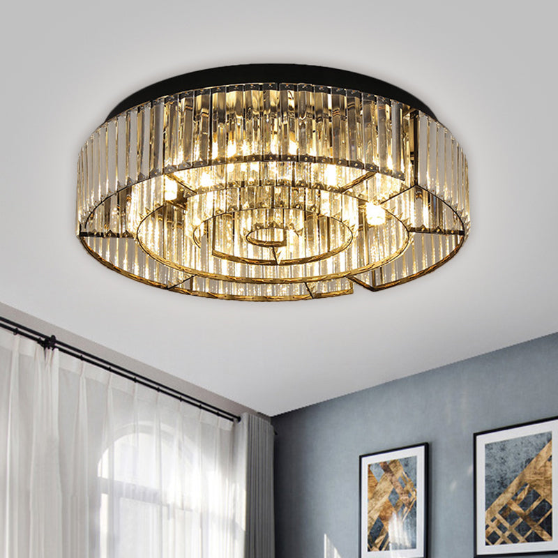 Circular Parlor Flush Mount Light Crystal Rectangle LED Simplicity Close to Ceiling Lighting in Black/Gold Clearhalo 'Ceiling Lights' 'Close To Ceiling Lights' 'Close to ceiling' 'Flush mount' Lighting' 1651467