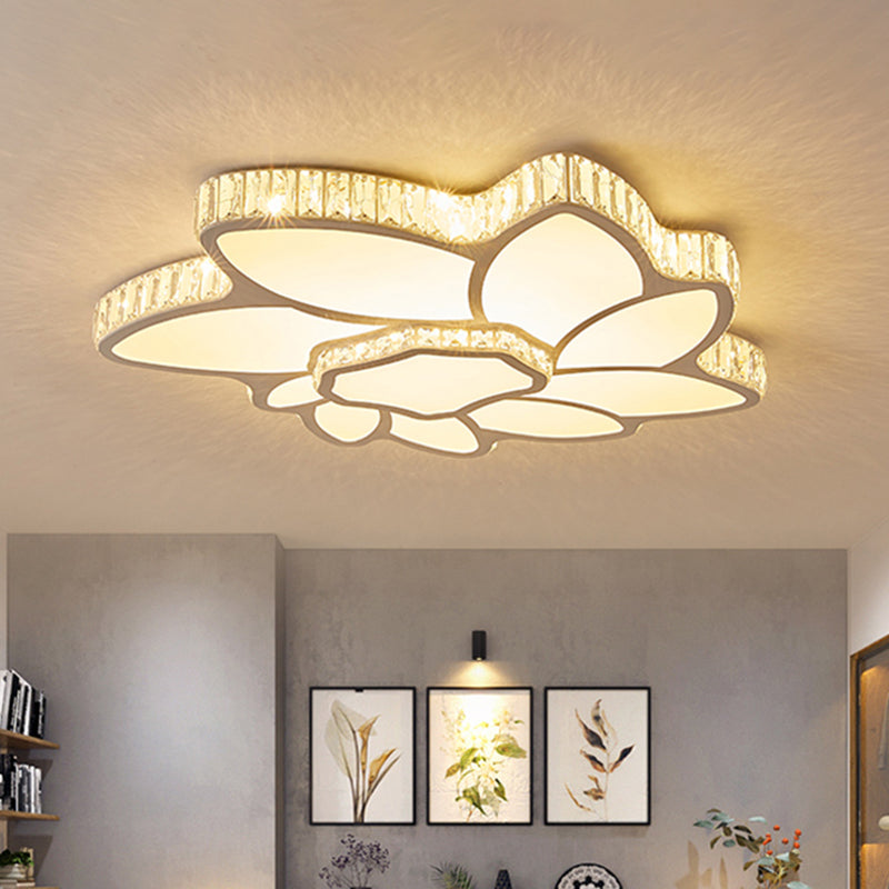 Petal Sitting Room Ceiling Lighting Crystal Rectangle LED Simple Flush Mount Lamp in Chrome, Warm/White Light Chrome Clearhalo 'Ceiling Lights' 'Close To Ceiling Lights' 'Close to ceiling' 'Flush mount' Lighting' 1651469