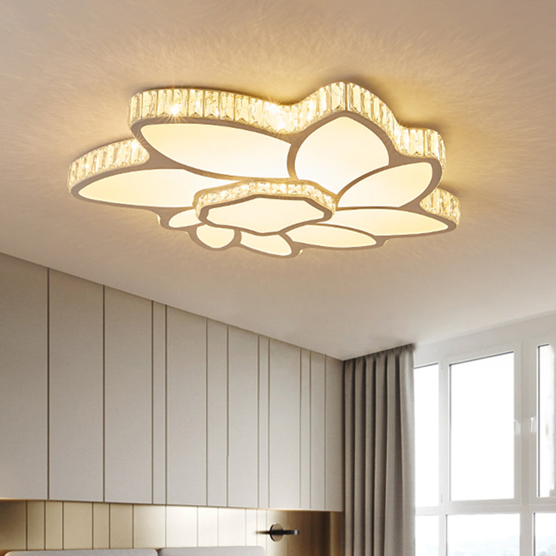 Petal Sitting Room Ceiling Lighting Crystal Rectangle LED Simple Flush Mount Lamp in Chrome, Warm/White Light Clearhalo 'Ceiling Lights' 'Close To Ceiling Lights' 'Close to ceiling' 'Flush mount' Lighting' 1651470