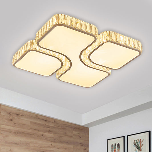 16"/19.5" W Modern LED Flush Lamp Chrome Square Ceiling Mounted Fixture with Crystal Rectangle Shade in Warm/White Light Chrome Clearhalo 'Ceiling Lights' 'Close To Ceiling Lights' 'Close to ceiling' 'Flush mount' Lighting' 1651473