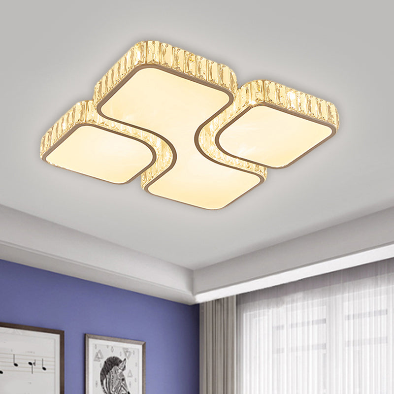 16"/19.5" W Modern LED Flush Lamp Chrome Square Ceiling Mounted Fixture with Crystal Rectangle Shade in Warm/White Light Clearhalo 'Ceiling Lights' 'Close To Ceiling Lights' 'Close to ceiling' 'Flush mount' Lighting' 1651474