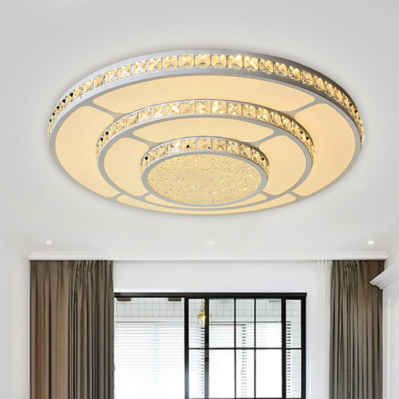 LED Bedroom Flush Mount Modern White Ceiling Lighting with Circle Crystal Block Shade in Warm/White Light, 18"/21.5" W White Clearhalo 'Ceiling Lights' 'Close To Ceiling Lights' 'Close to ceiling' 'Flush mount' Lighting' 1651482