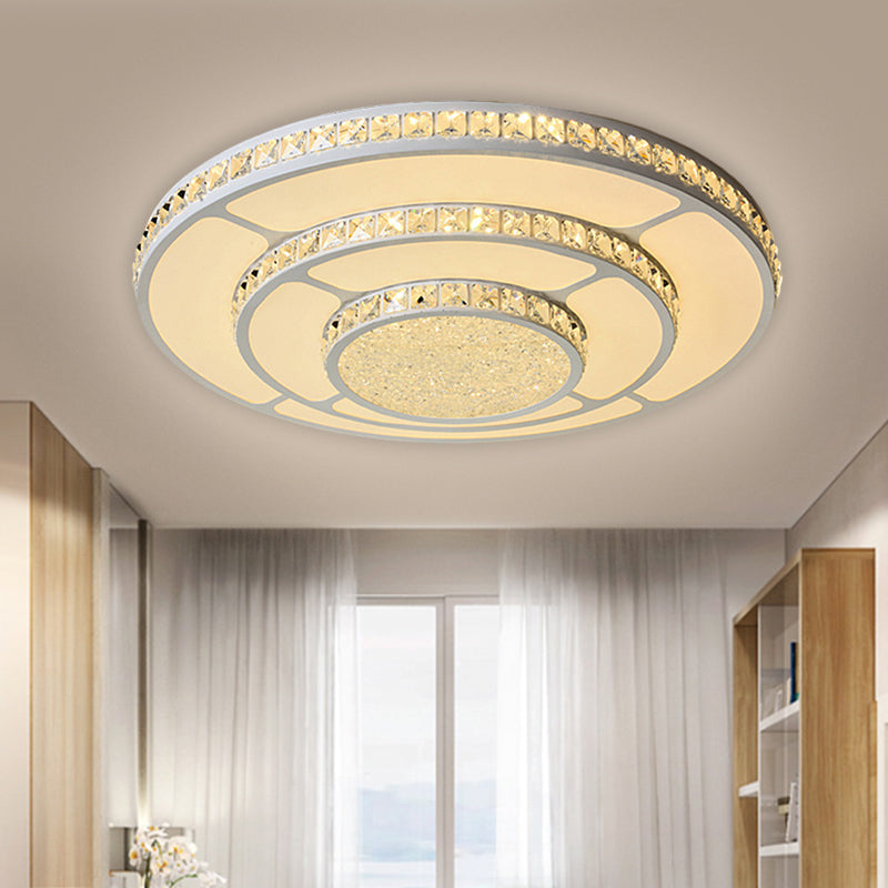 LED Bedroom Flush Mount Modern White Ceiling Lighting with Circle Crystal Block Shade in Warm/White Light, 18"/21.5" W Clearhalo 'Ceiling Lights' 'Close To Ceiling Lights' 'Close to ceiling' 'Flush mount' Lighting' 1651483