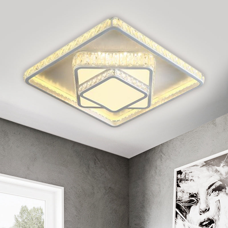 Square Crystal Block Flush Lamp Minimalism LED White Ceiling Mounted Fixture in White Light White White Clearhalo 'Ceiling Lights' 'Close To Ceiling Lights' 'Close to ceiling' 'Flush mount' Lighting' 1651487